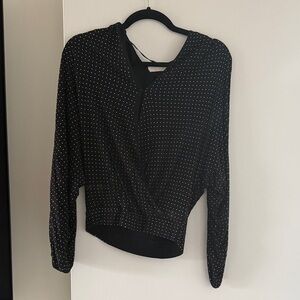 Ramy Brook Black Polka Dot Wrap Blouse